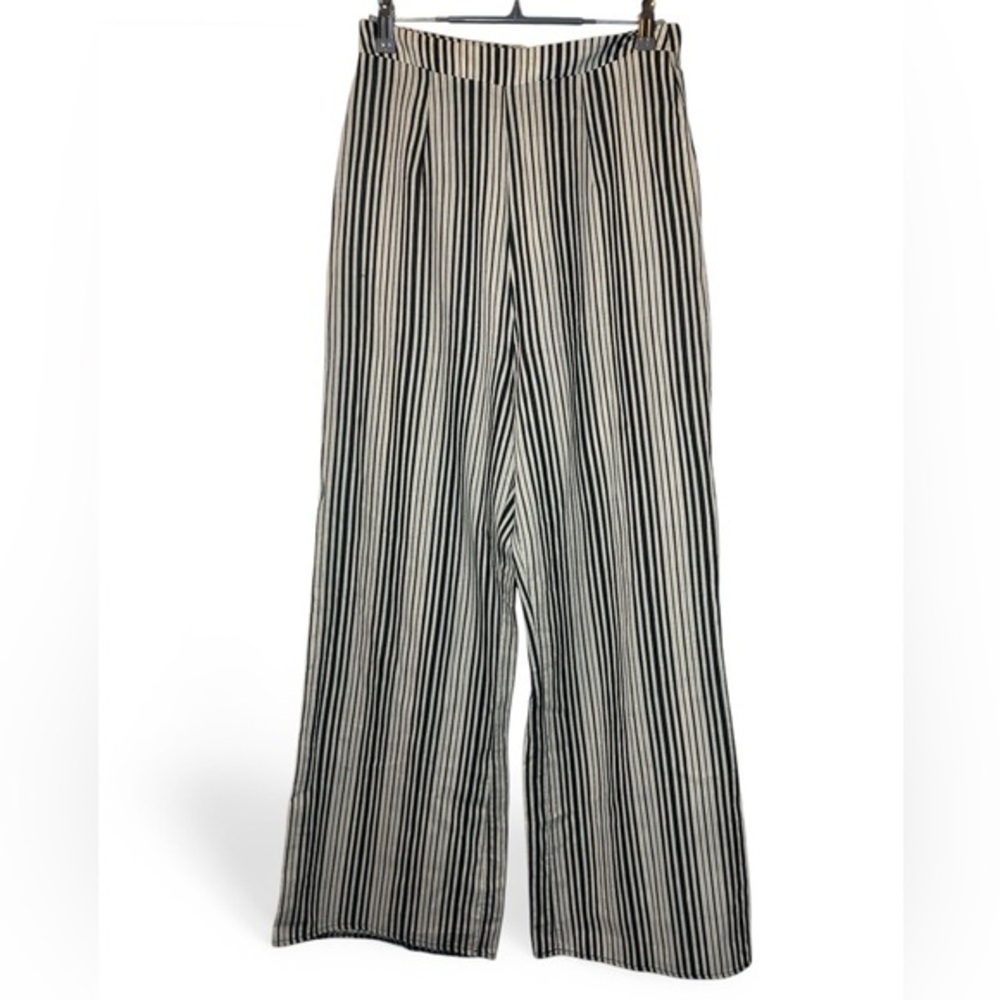 Show Me Your Mumu Archie Women S Black Cream Wide Linen Highway Stripe Trouser‎